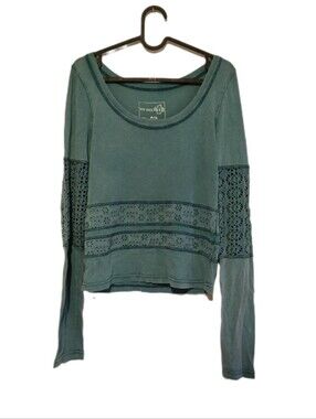 Free People Long Sleeve Eyelet Floral Design Blue